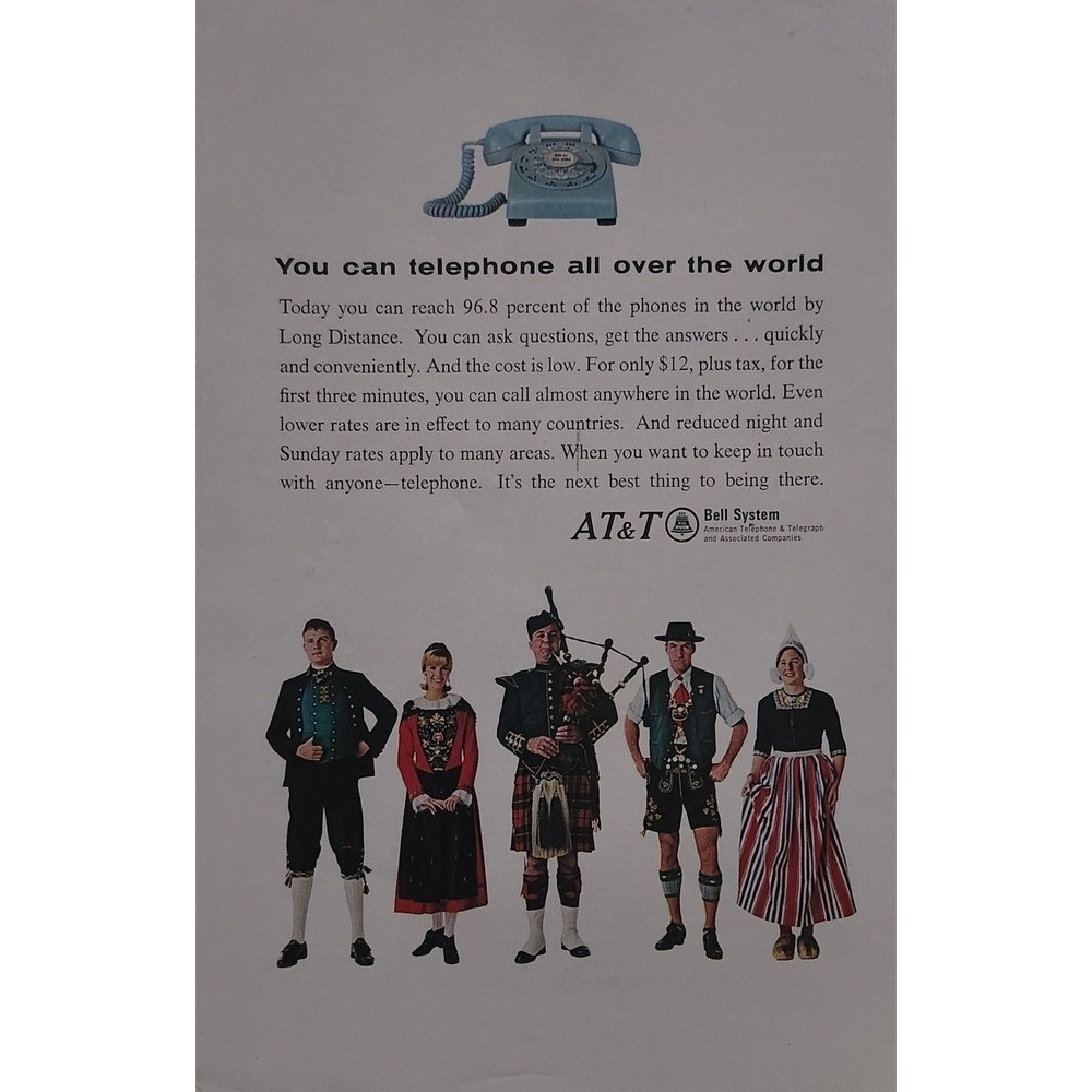 Vintage 1966 AT&T Bell System Magazine Ad Long Distance Phone MCM Print Decor